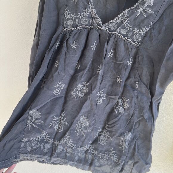 Johnny Was Cupra Rayon Tunic Blouse Top Women's Small Gray Embroidered Floral - Picture 5 of 7